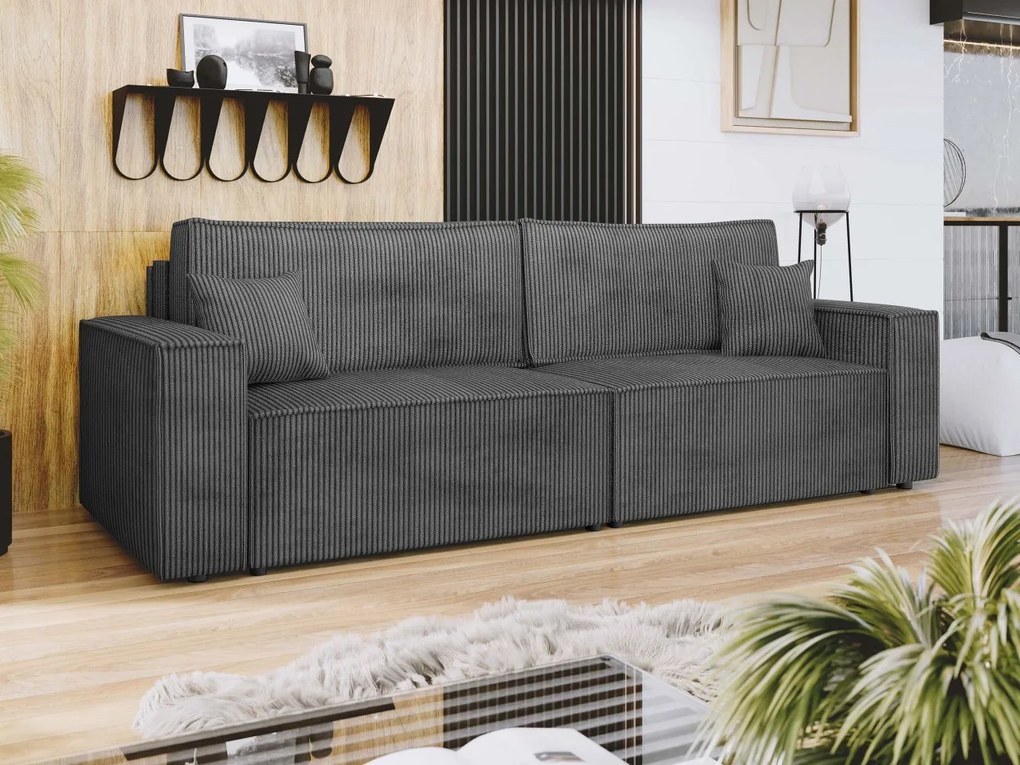 Canapea extensibilă Kasuna Sztruks (Gri închis) (cu sp. depozitare). 1105544