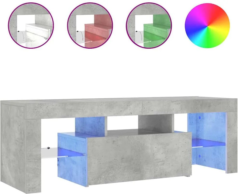 vidaXL Comodă TV cu lumini LED, gri beton, 120x35x40 cm