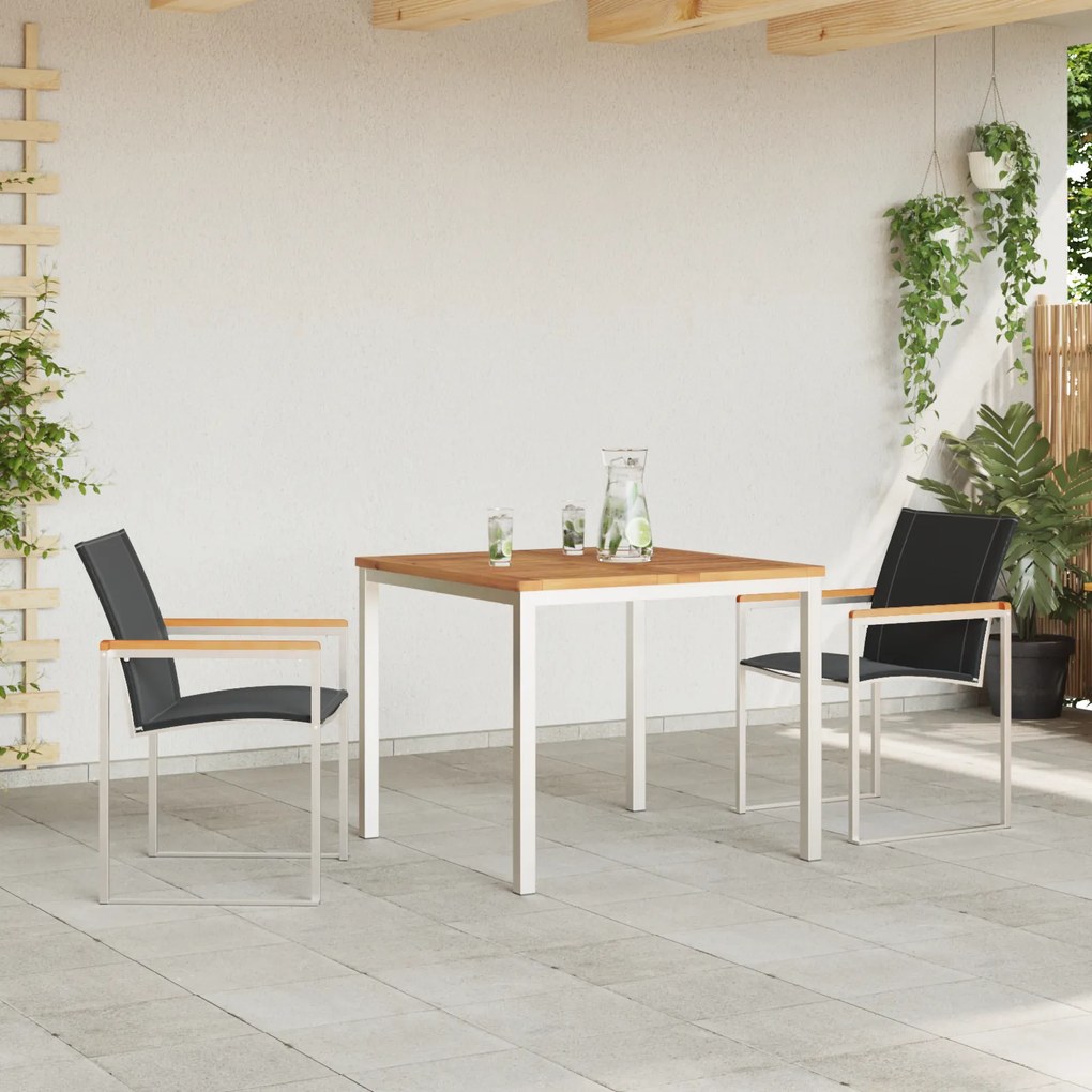 vidaXL Set de dining pentru grădină , 3 piese din lemn masiv de acacia și oțel inoxidabil