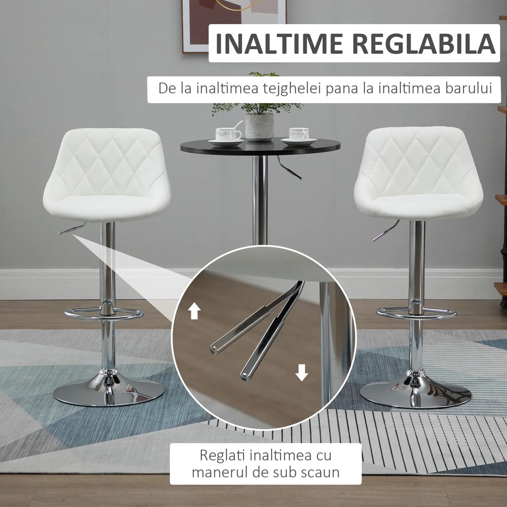 HOMCOM Set 2 Scaune Bar Pivotante Moderne, Reglabile, Albe, Design Confortabil | Aosom Romania