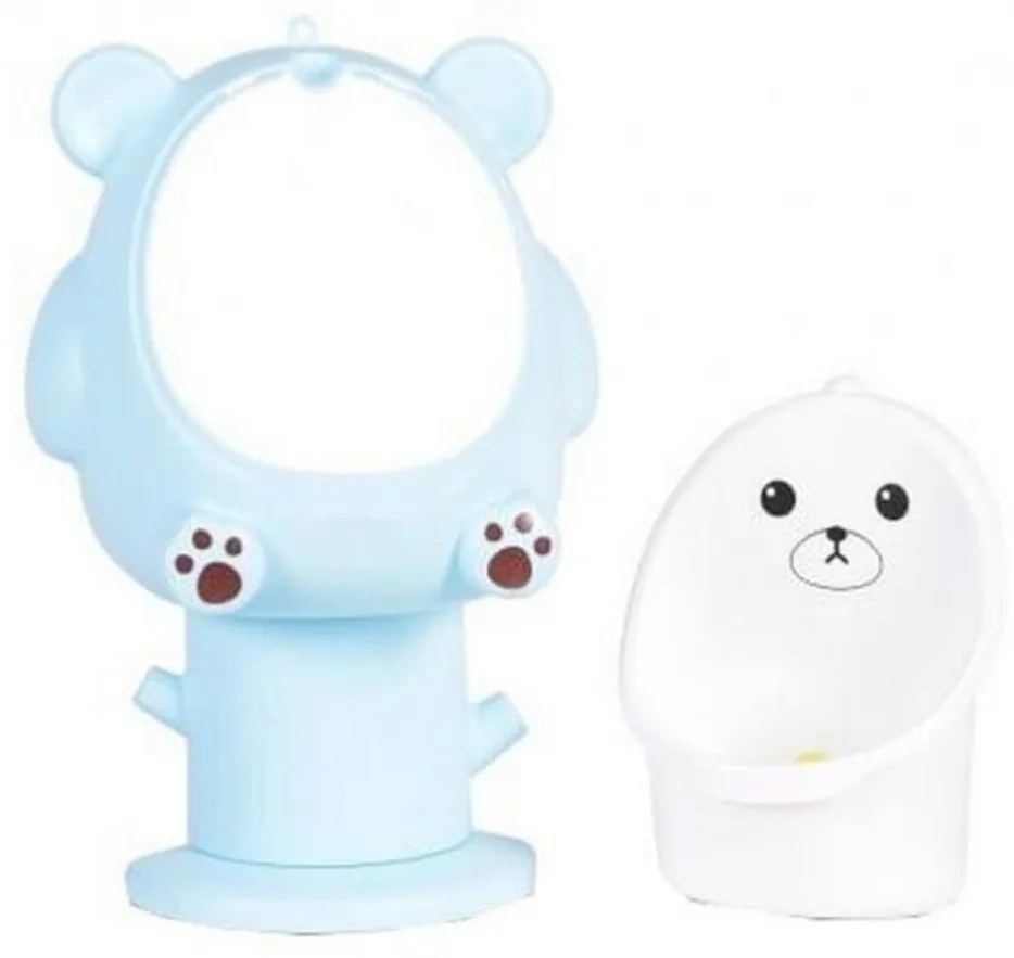 Olita copii tip Pisoar NOVOKIDSª Fuzzy Bear, Cu morisca, Vas detasabil, Atasabila la peretele baii, Model Ursulet , Albastru