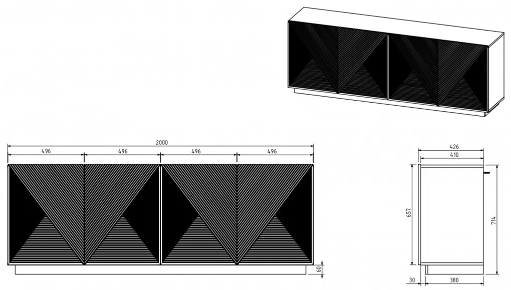 Comoda Asha 200 cm - alb mat