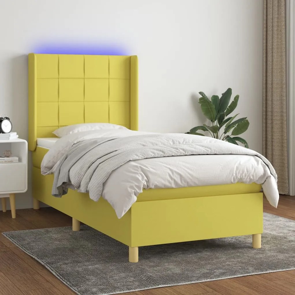 3138836 vidaXL Pat cu arcuri, saltea și LED, verde, 80x200 cm, textil