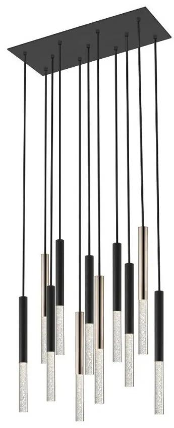 Lustra LED design minimalist cu 11 pendule One, negru mat/ french gold