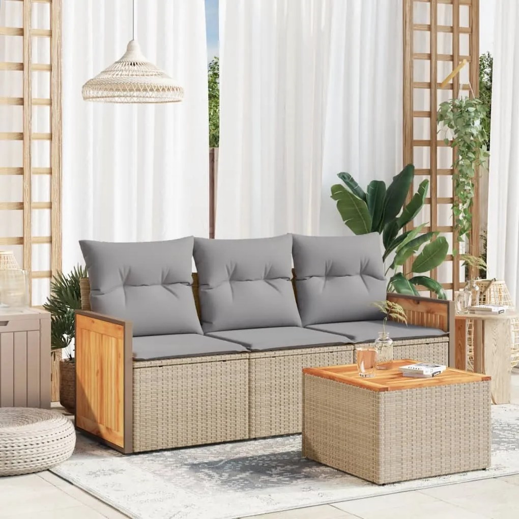 vidaXL Set canapele de grădină, 4 piese, cu perne, bej, poliratan