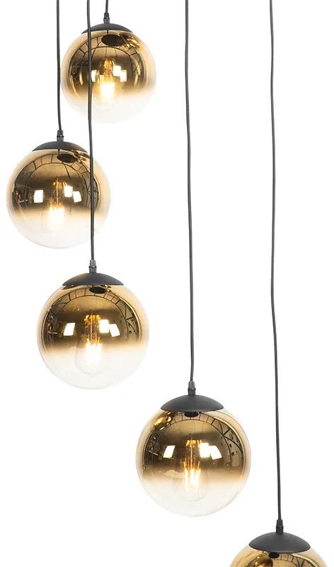 Lampă suspendată Art Deco neagră cu sticlă aurie cu 7 lumini - Pallon