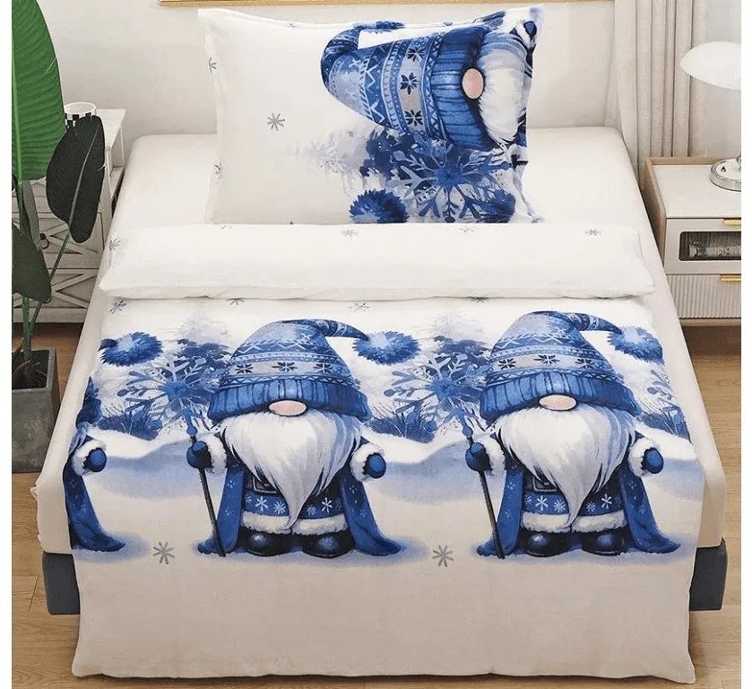 Lenjerie cocolino GNOMLI alb-albastru Dimensiune lenjerie de pat: 70 x 90 cm | 140 x 220 cm