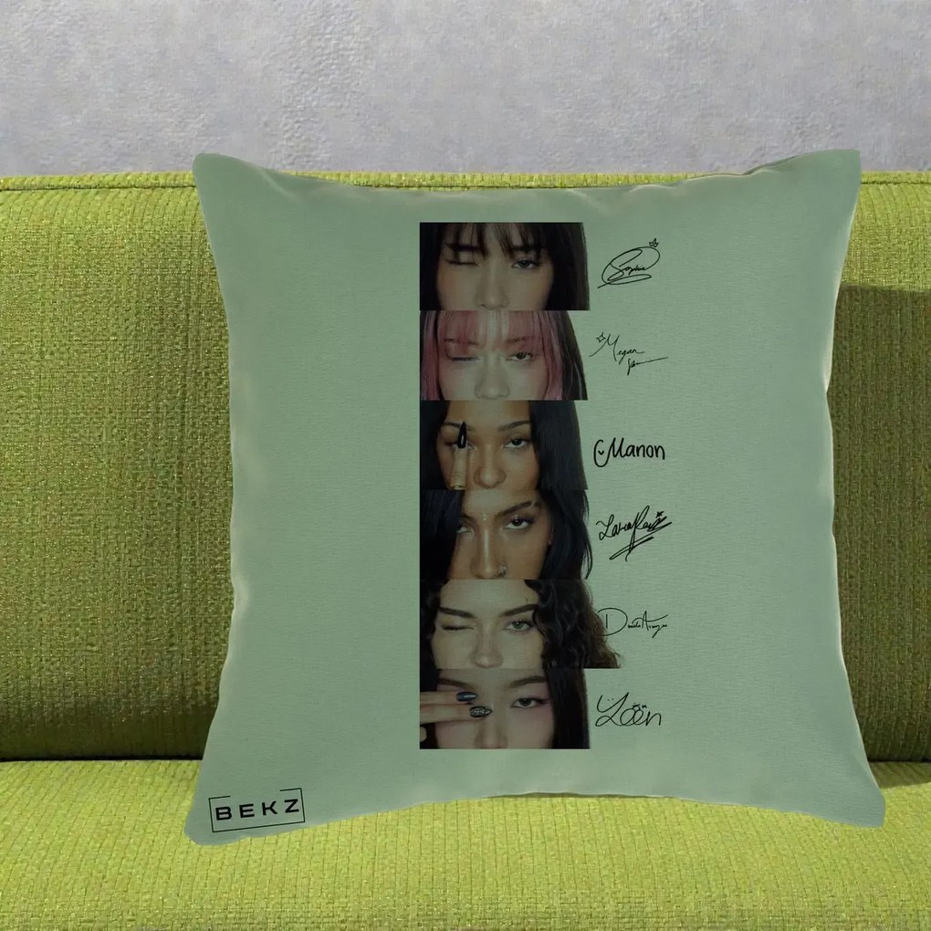 Perna Personalizata K-pop KATSEYE Semnaturi fara Foto, 40x40 cm, Verde, Husa Detasabila, Perna Inclusa, BEKZ®
