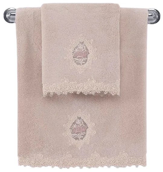 Prosop de corp DESTAN cu dantela 85x150 cm Roz pal / Dusty rose