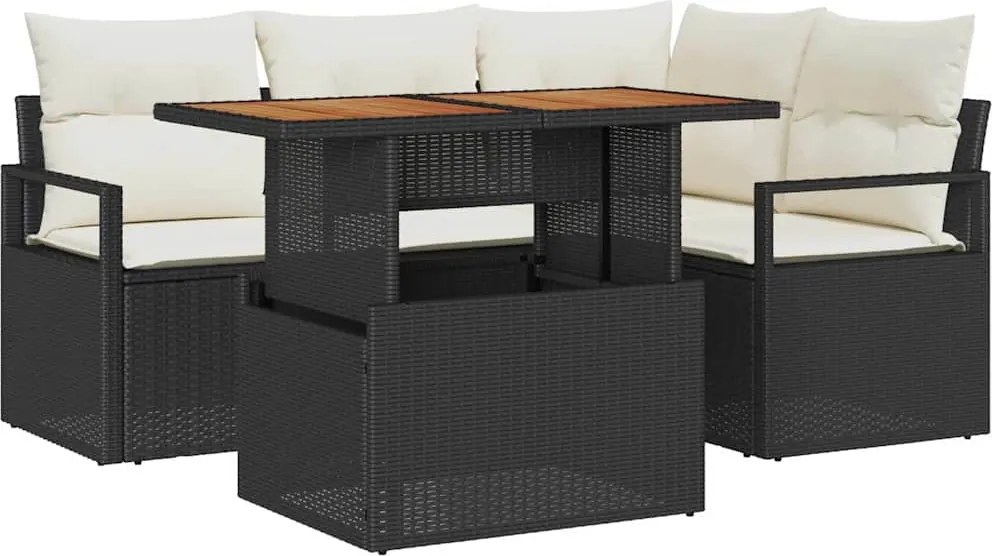 vidaXL Set de canapele pentru grădină 5 pcs Negru Rattan poli
