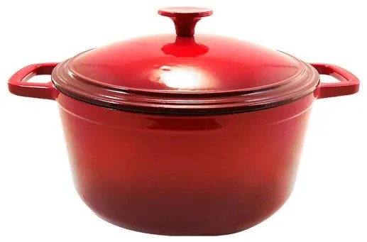 Oala de fonta emailata cu capac, rosie, 5.2 L, Perfect Home 