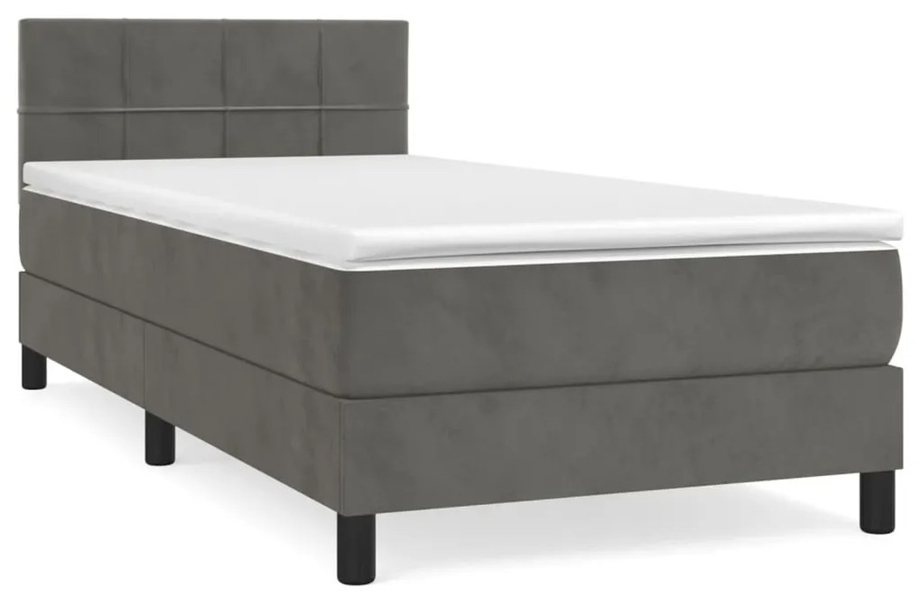 3141282 vidaXL Pat box spring cu saltea, gri închis, 90x200 cm, catifea