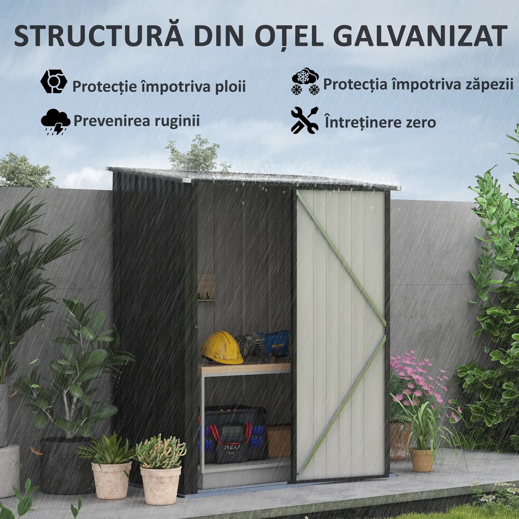 Outsunny Magazie Grădină Mare din Oțel cu Zăvor pentru Grădină, Negru | Aosom Romania