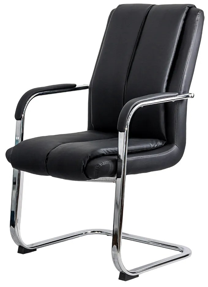 Scaun vizitatori negru din piele ecologică și cadrul cromat tip sanie OFF 8117