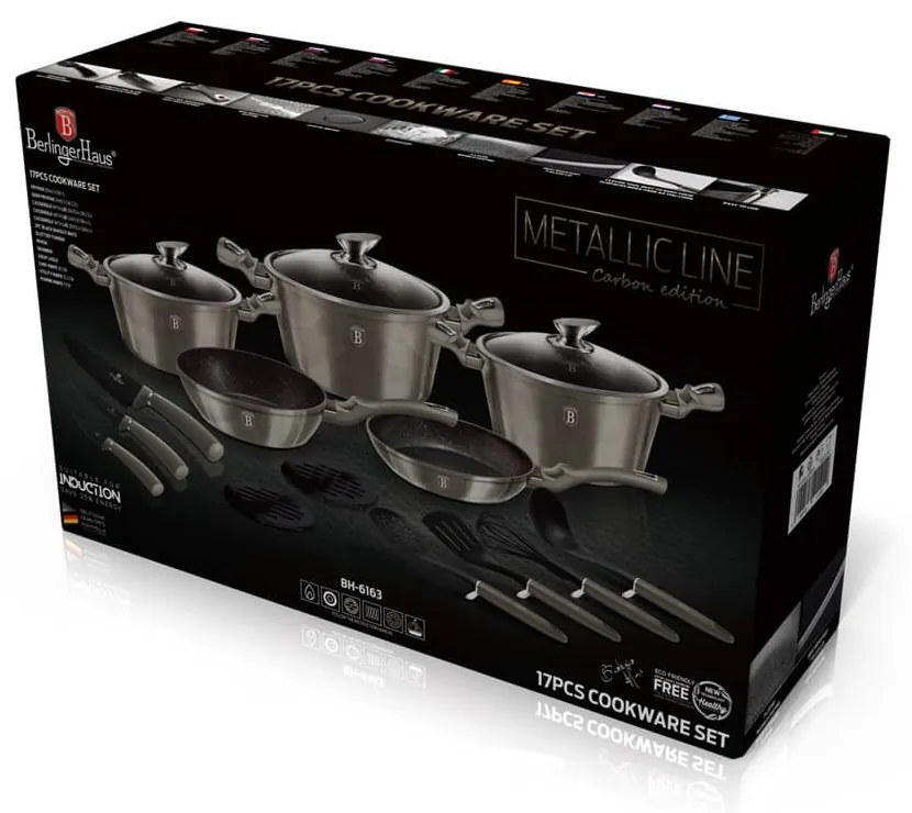 Set oale marmorate 17 piese Carbon Metalic Line Berlinger Haus BH 6163