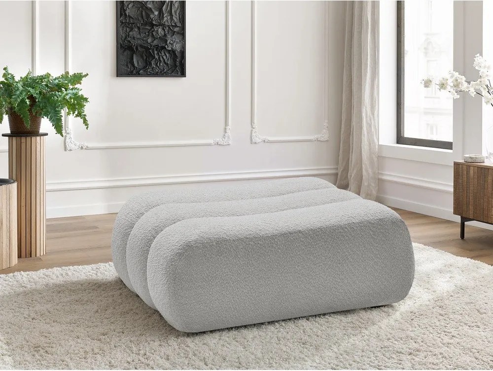 Taburet gri deschis cu tapițerie din țesătură bouclé Azra – Bobochic Paris