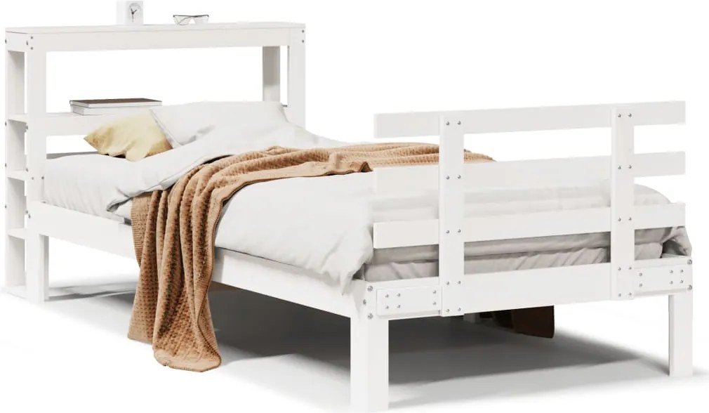 vidaXL Cadru de pat cu tăblie fără saltea, alb, 90x190 cm