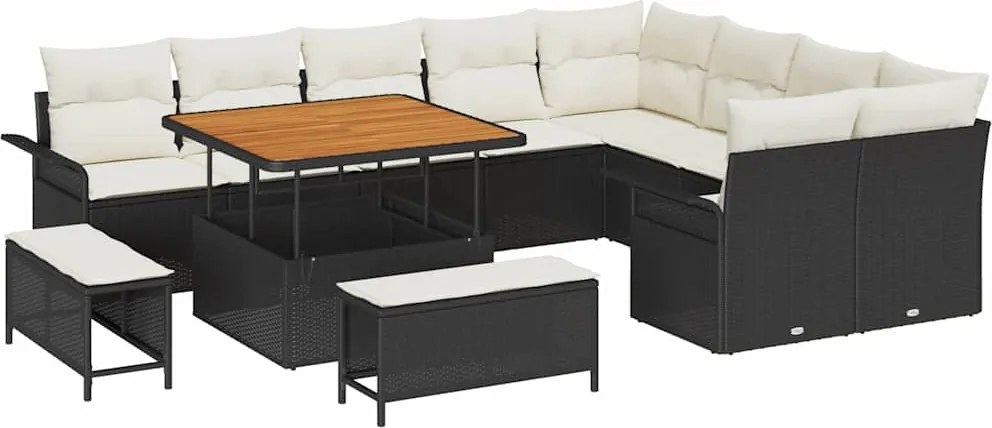 vidaXL Set de canapele pentru grădină cu pernă 12 pcs Negru poliratan