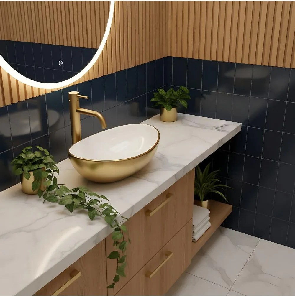 Lavoar pentru blat Basaro Sofia auriu   Alb