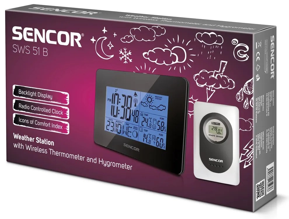Staţie meteo Sencor SWS 51B, cu senzor wireless, negru