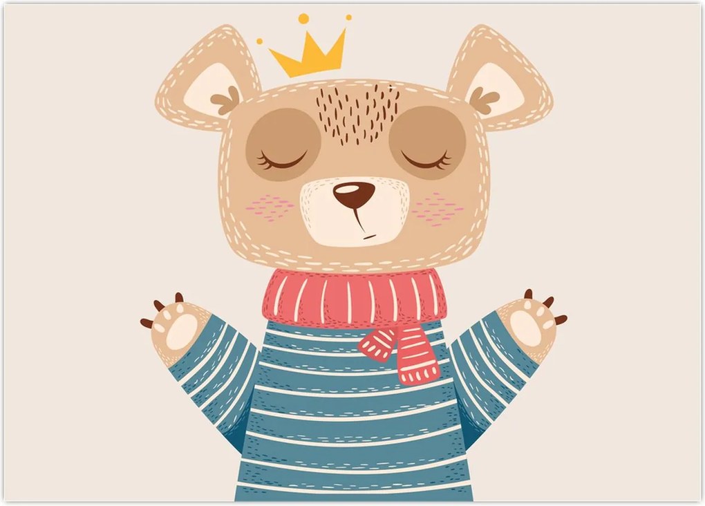 Tablou - Bej ursuleț de pluș cu coroană (70x50 cm)