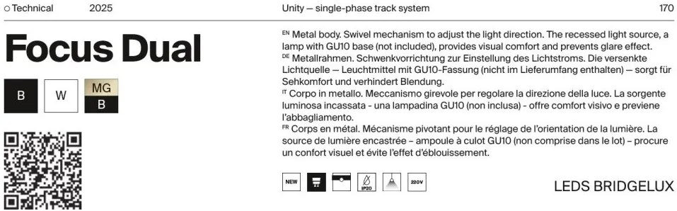 Spot LED, accesoriu pentru sinele monofazate Unity, Dual negru