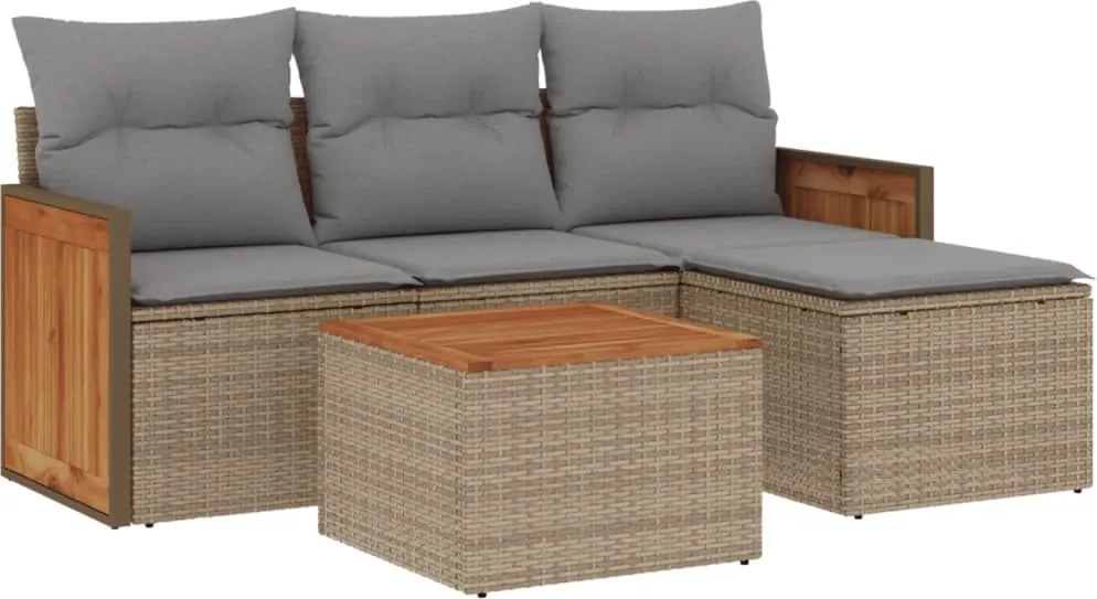 vidaXL Set canapele de grădină cu perne, 5 piese, bej, poliratan