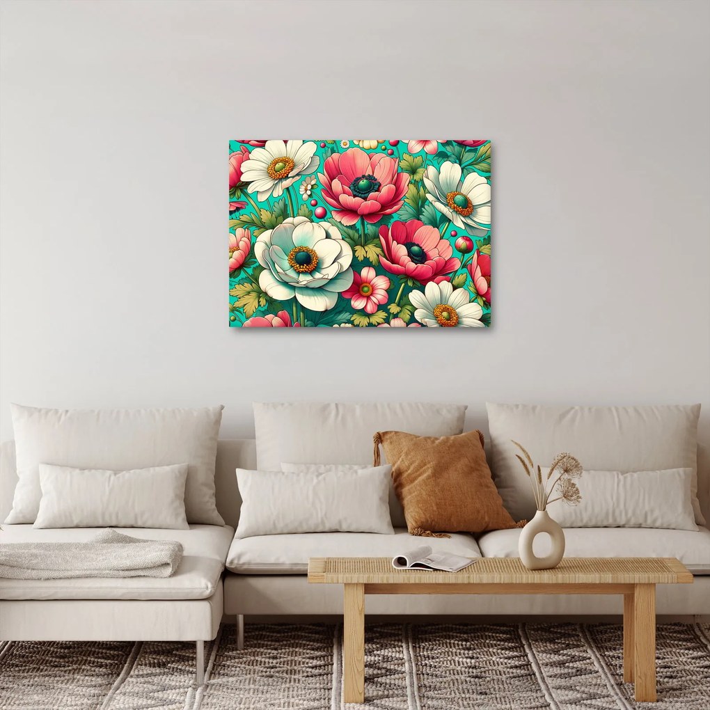 Tablou - Flori pe fundal albastru (70x50 cm)