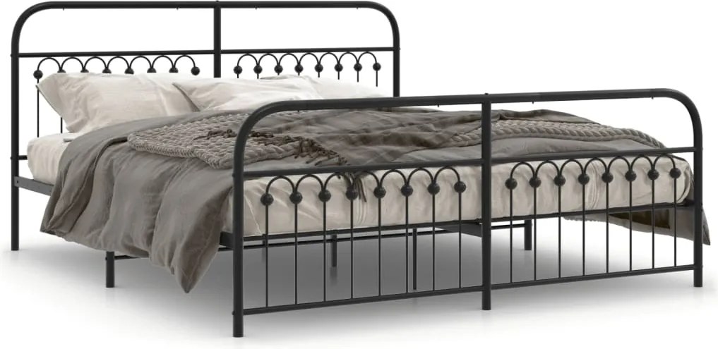 vidaXL Cadru pat metalic cu tăblii de cap/picioare, negru, 183x203 cm