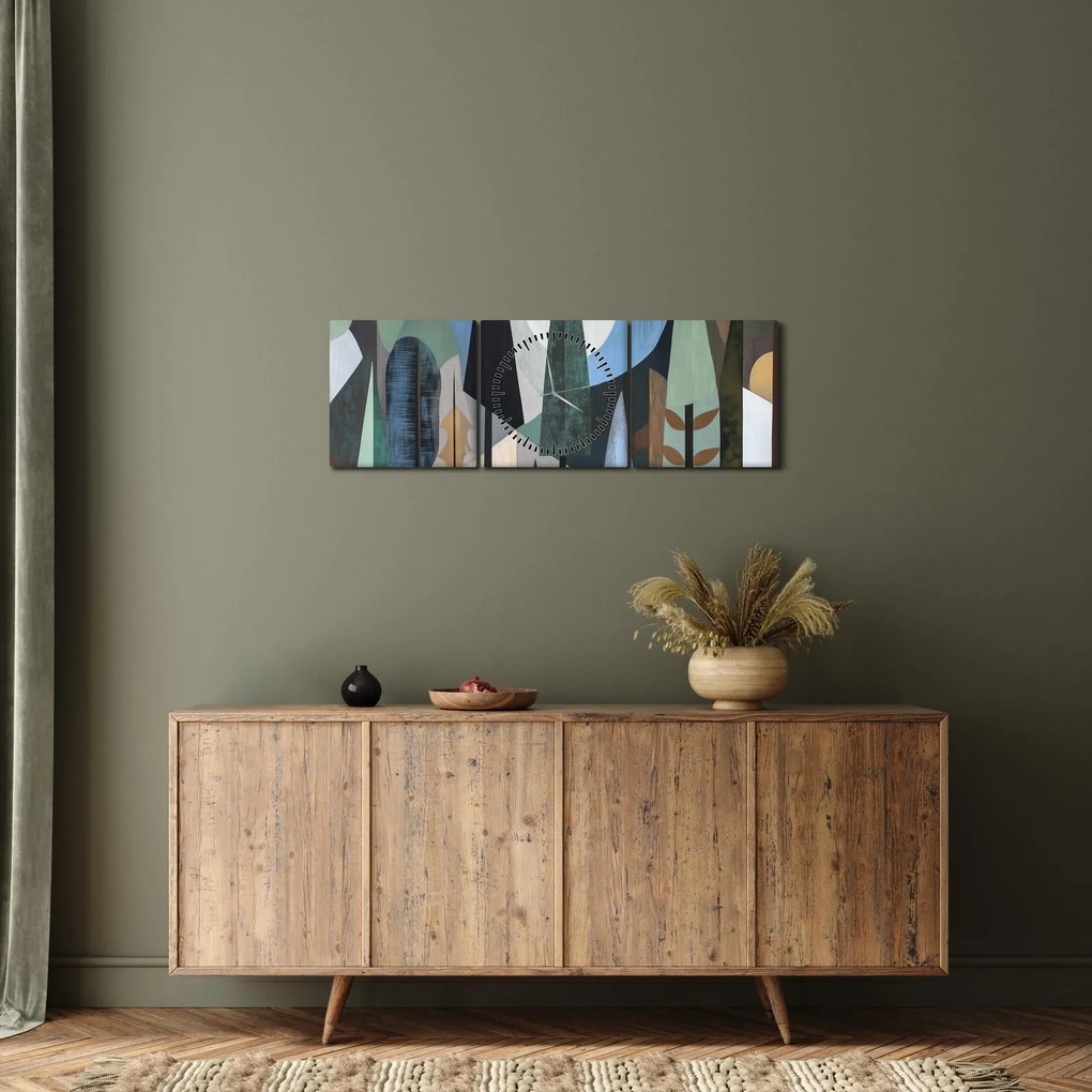 Tablou - Abstracție geometrică naturală II. (cu ceas) (90x30 cm)