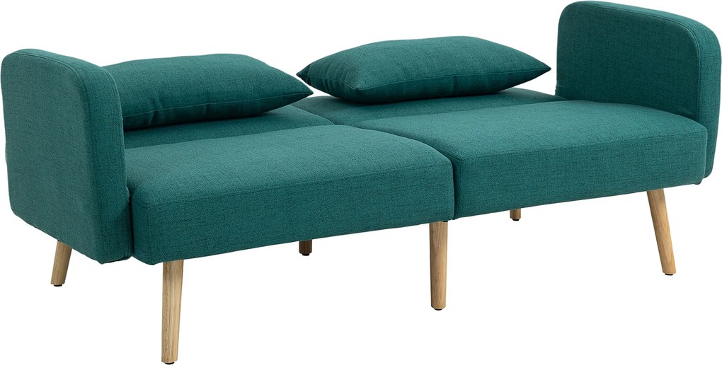 HOMCOM Canapea extensibilă, canapea 3 locuri cu funcție de pat, 2 perne, canapea tapitată cu spătar reglabil, aspect de in, Verde | Aosom Romania