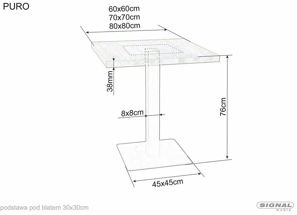 Masă de sufragerie neagră cu blat în decor stejar PURO 70x70
