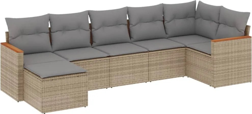 vidaXL Set canapele de grădină, 7 piese, cu perne, bej, poliratan