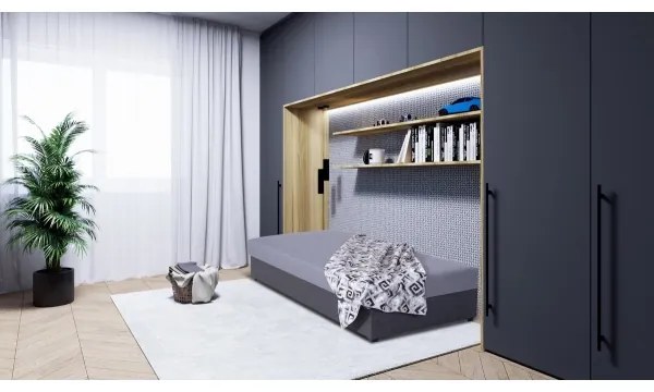 Pat tapițat cu spațiu de depozitare JACOB XL, 90x200 cm, capacitate 130 kg, gri