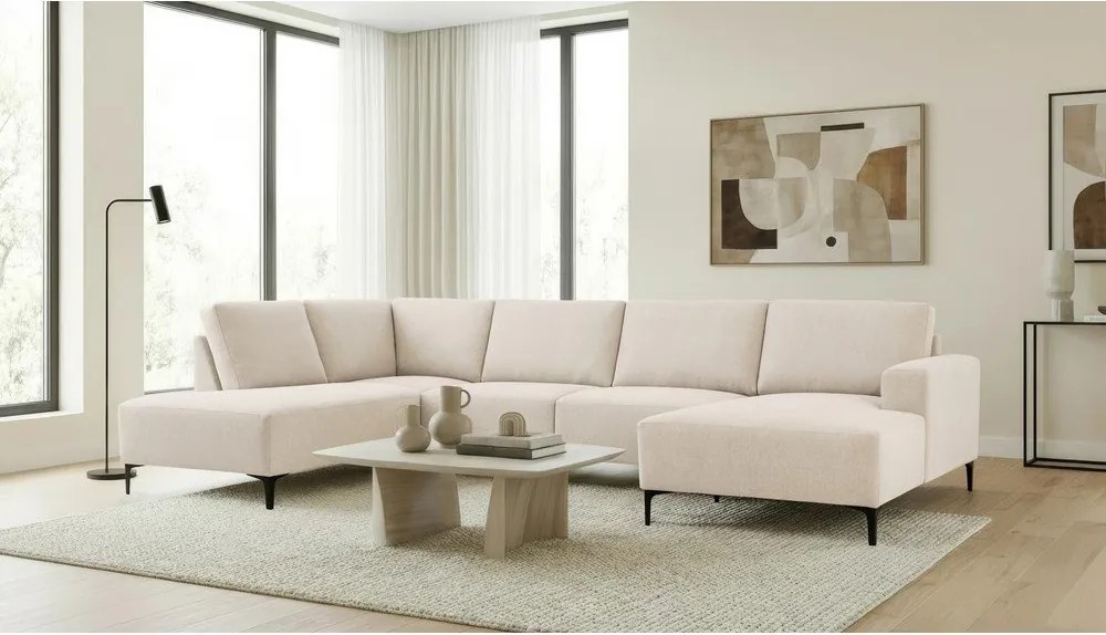 Colțar bej cu tapițerie din chenille (cu colț pe partea stângă/în formă de "U") Fabian – Scandic