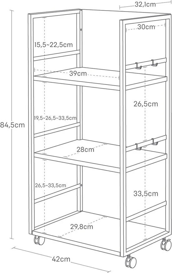 Etajeră pe roți albă din metal 42x84,5x32 cm Tower – YAMAZAKI