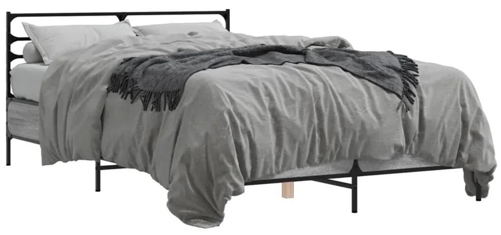 3280075 vidaXL Cadru de pat, gri sonoma, 135x190 cm, lemn prelucrat și metal