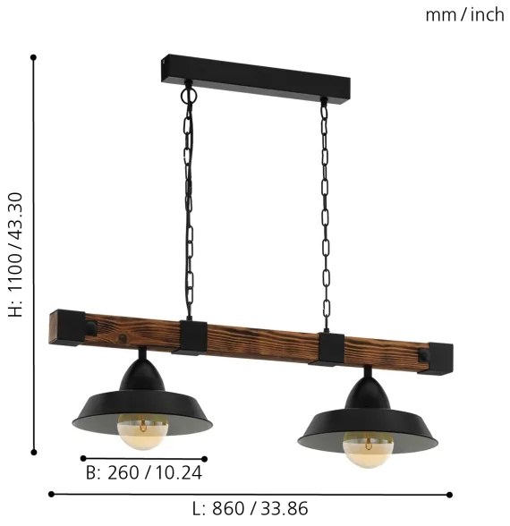 Candelabru pe lanț Eglo OLDBURY 44085, 2xE27/60W/230V
