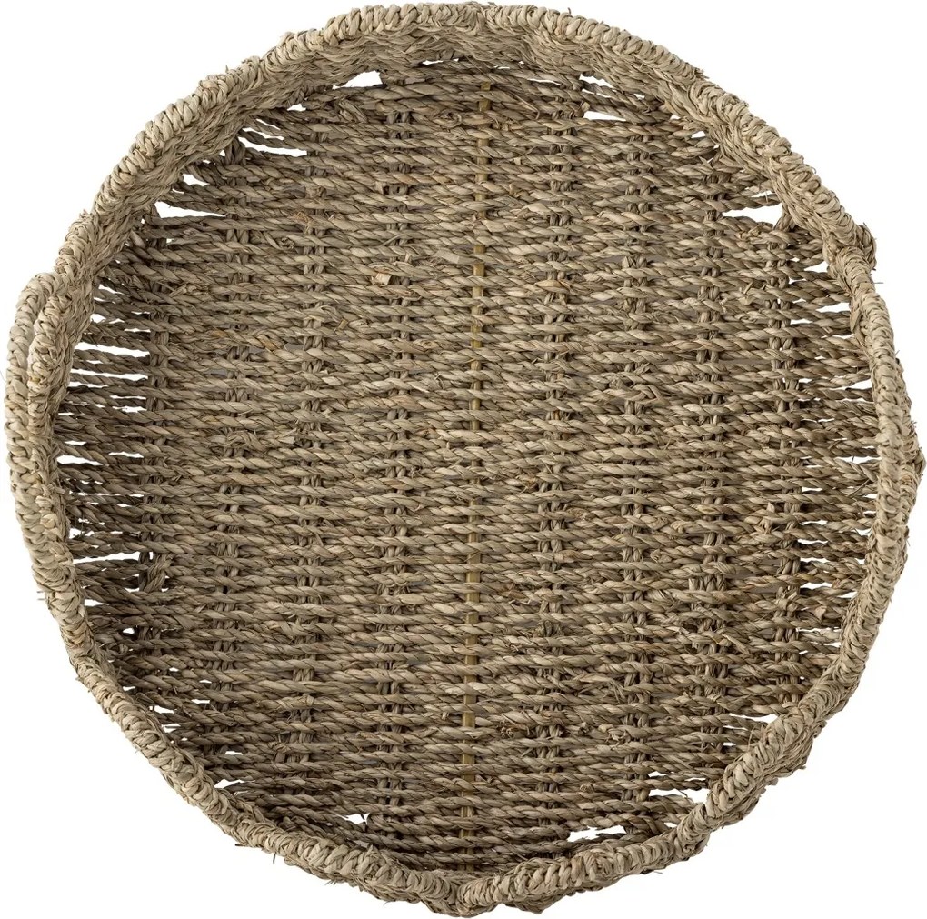 Tavă de servire rotundă din iarbă de mare împletită, natur, cu margine ondulată și mânere, 35x14,5 cm, „Brea"