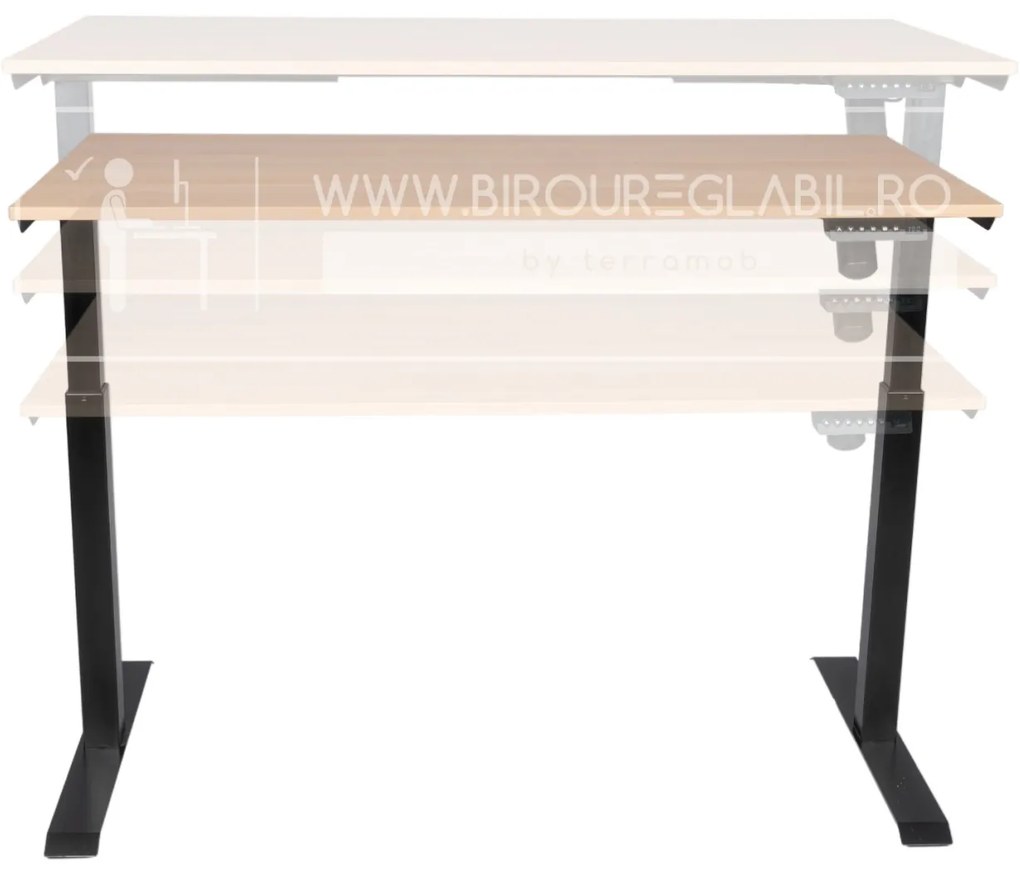 Birou reglabil electric TerrA3 s BLACK - profil pătrat , 1 motor, cadrul negru (Dimensiune blat: 90x60cm, Culoare blat: Alb 25mm)