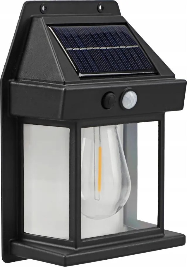 Aplică de perete solară cu senzor, LED, 3,7V 600 mAh, IP44, neagră