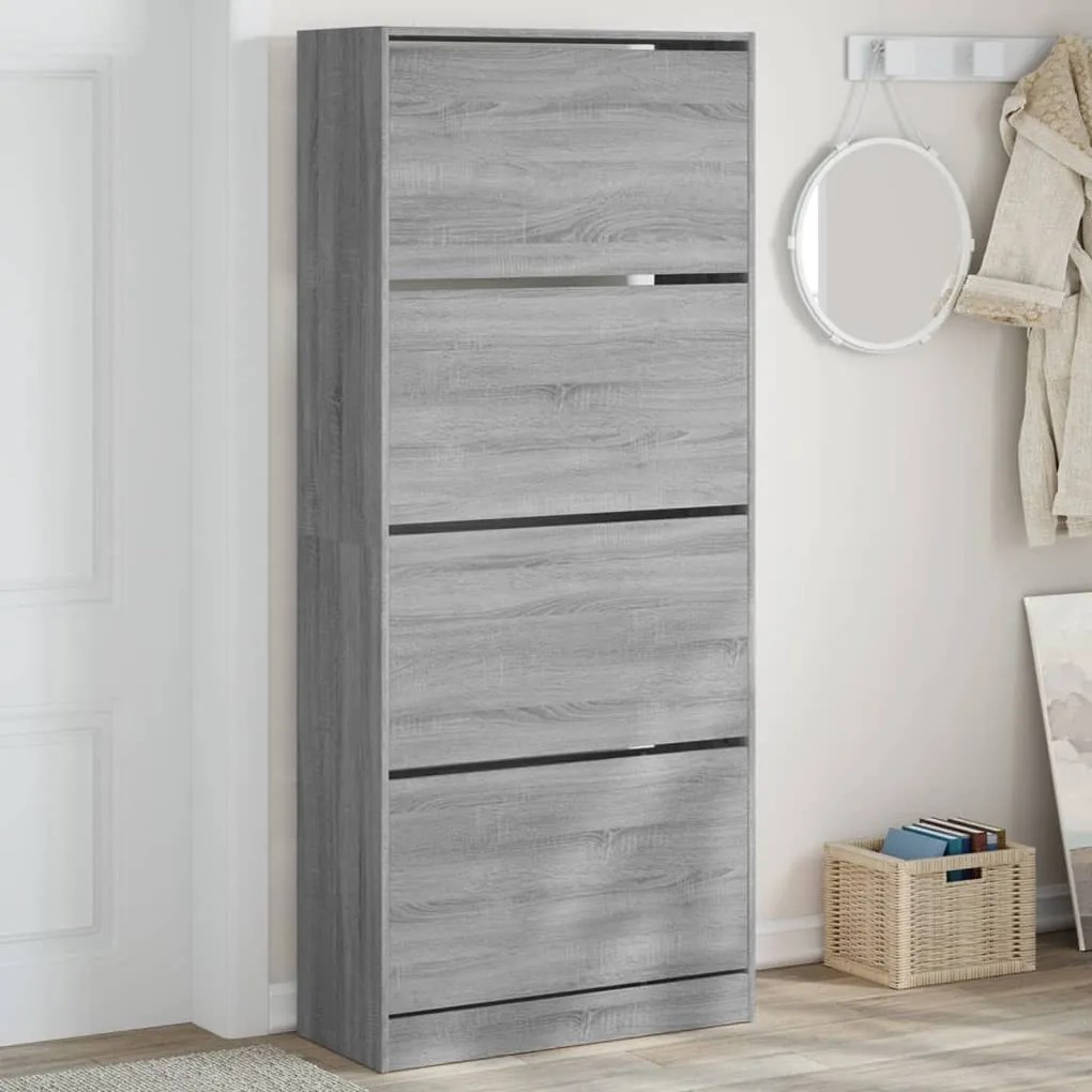 vidaXL Pantofar cu 4 sertare rabatabile, gri sonoma, 80x34x187,5 cm