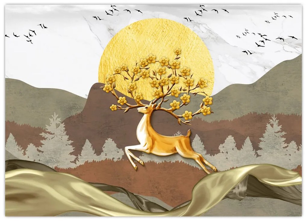 Tablou pe sticlă cu cerb (70x50 cm)