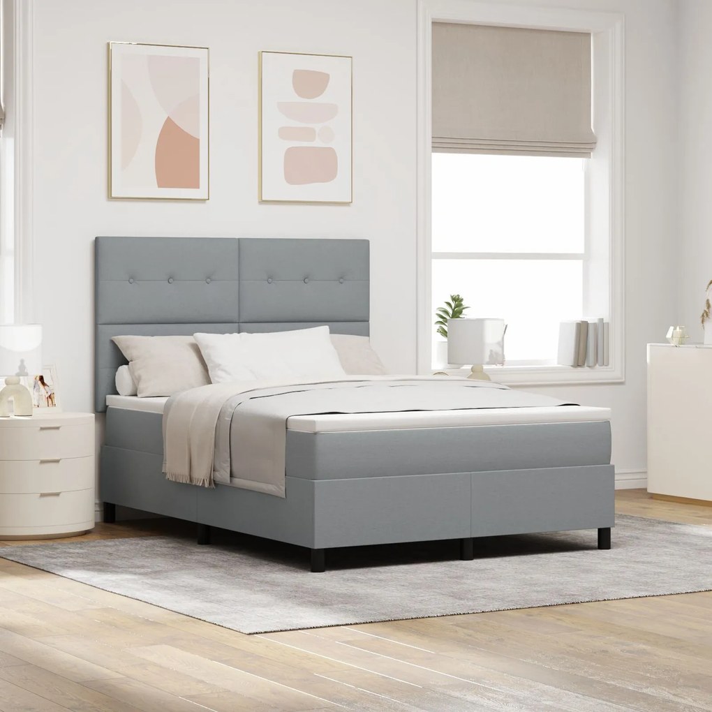 vidaXL Pat cu Arcuri Box cu Saltea Gri Deschis 160x200 cm Țesătură