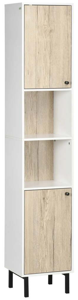 kleankin Coloană de Baie cu 6 Compartimente pentru Duș Toaletă Dormitor Stil Modern 31,5x30x169 cm Alb și Lemn de Stejar | Aosom Romania
