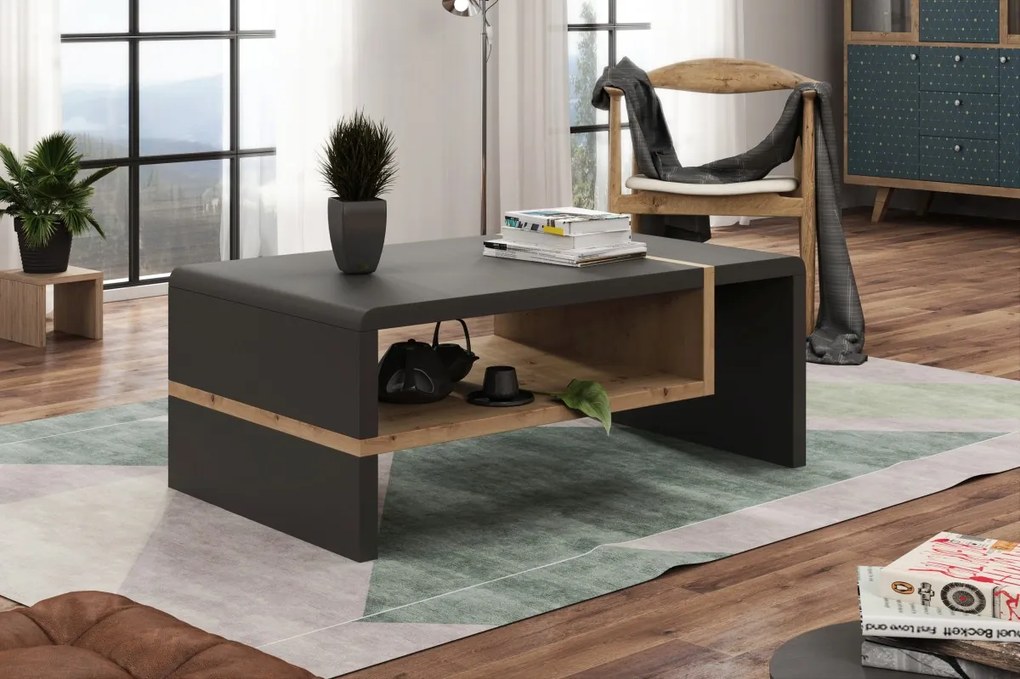 FOLK antracit / stejar artisan, masă de cafea