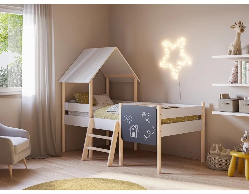 Pat pentru copii alb de tip casă/înalt din lemn de pin 90x190 cm Mint – Marckeric