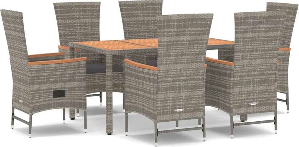 vidaXL Set mobilier de grădină cu perne, 7 piese, gri, poliratan