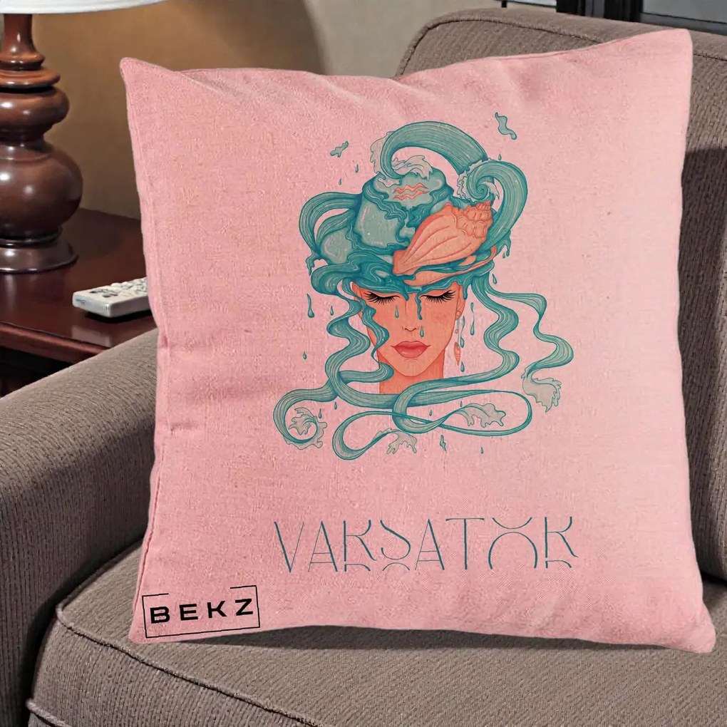 Perna Personalizata Zodiac Varsator Cowgirl, 40x40 cm, Roz, Husa Detasabila, Perna Inclusa, BEKZ®