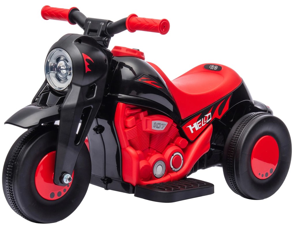 AIYAPLAY Motocicletă electrică pentru copii 2-5 ani, 3 roți, 6 V, 3 km/h, cu funcție de bule, efecte luminoase și sonore, roșu | Aosom Romania